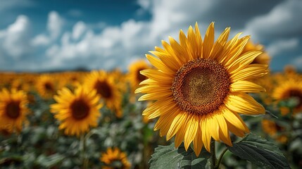 Fototapeta premium Close-up of a Sunflower in a Sunflower Field