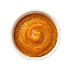 Fototapeta premium A close-up view of creamy pumpkin puree in a white bowl, perfect for autumn recipes and dishes
