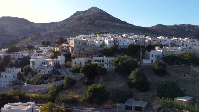 Aerial Approaching of Zeugolis in Apeiranthos Village, Naxos, Greece