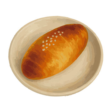 소금빵 빵 베이커리 디저트 카페 메뉴 간식 시오빵 한개 1개 접시 일러스트 수채화 그림