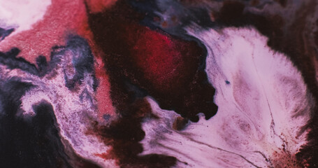 Shimmer wave. Water particles. Blur maroon blue brown colorful ink in shiny substance acrylic fluid spreading on abstract background.