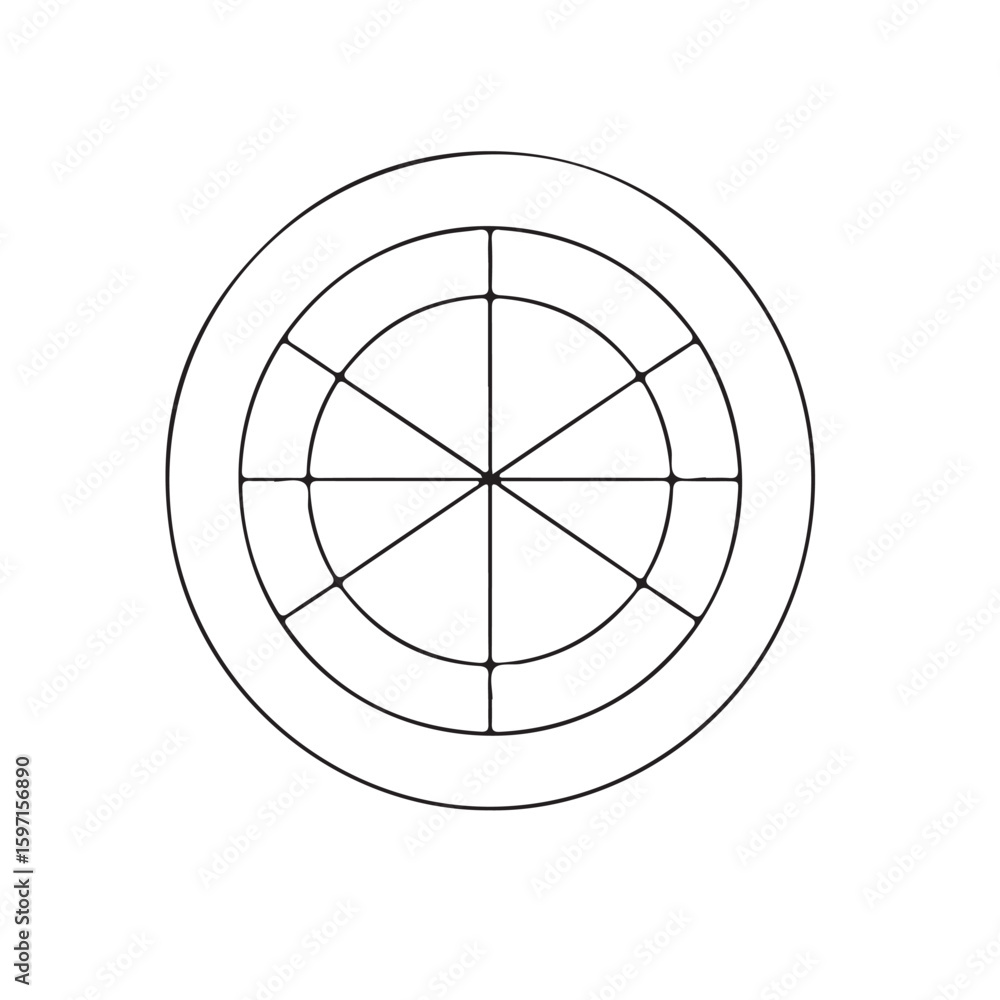 Poster circular diagram with concentric circles and radial lines dividing the inner circle into sections