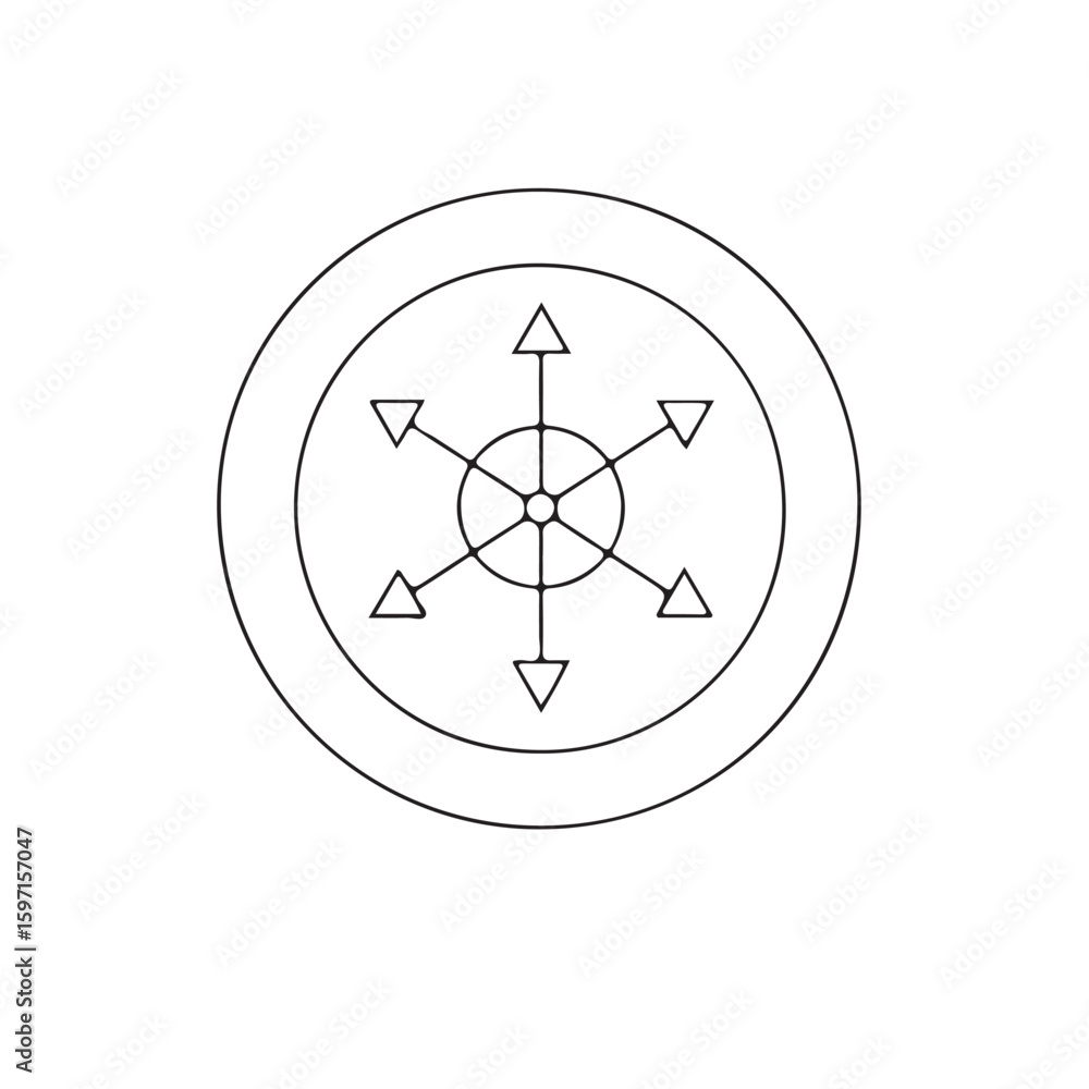 Poster a circular diagram with concentric circles and radiating arrows in a symmetrical arrangement design