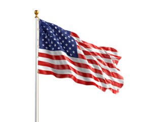 United States Flag Waving on Transparent Background Displaying Red White and Blue Colors Symbolic of American Patriotism, PNG