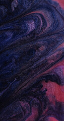 Sparkling ink. Ripple texture. Blur purple blue pink color water glitter liquid particles stains flowing on abstract art background.