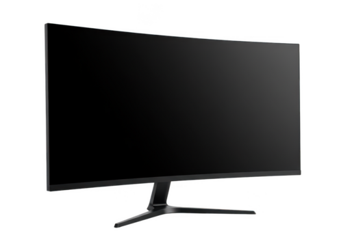 Modern curved computer monitor with sleek stand isolated on transparent background - Powered by Adobe