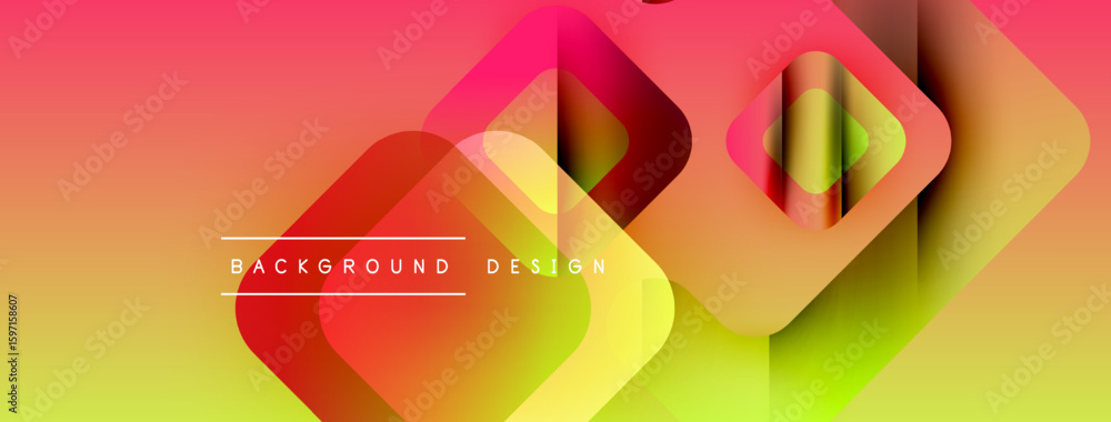 Poster abstract geometric shapes overlap, creating vibrant gradient effect. warm colors dominate, transitio