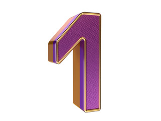 3D gold purple number 1 Isolated on transparent Background