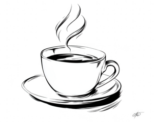 Steaming cup of coffee on a saucer