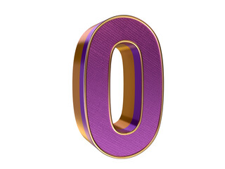 3D gold purple number 0 Isolated on transparent Background