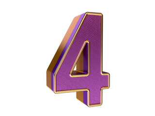 3D gold purple number 4 Isolated on transparent Background