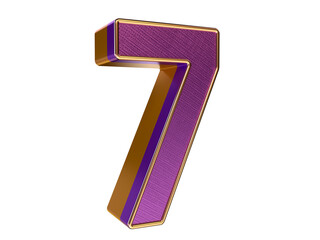 3D gold purple number 7 Isolated on transparent Background