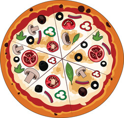 Pizza Top View Food Vector