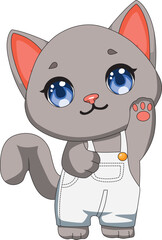 Cat In Overalls Kitten Cartoon Vector