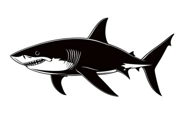 Obraz premium Swimming shark icon vector illustration isoleted on white background in silhouette .