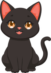 Cute Cat Sitting on Ground Vector