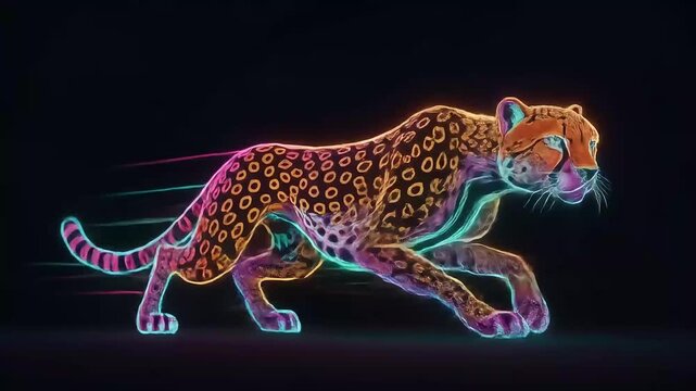 Glowing Neon Cheetah Pixel Art Zoom