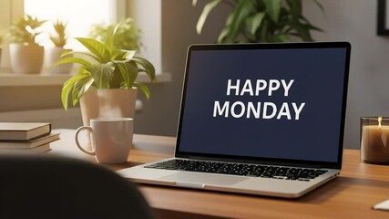 Happy Monday Laptop Screen Dolly In Shot