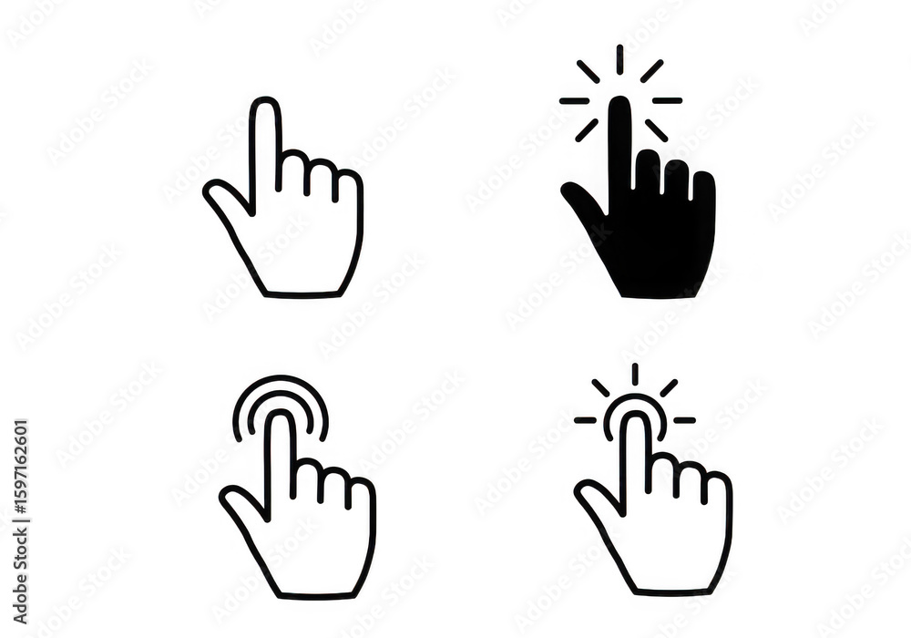 Poster hand cursor click icons set isolated on transparent background