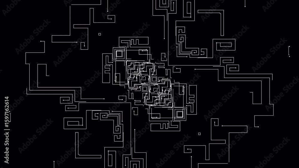 Poster abstract white lines forming complex geometric patterns on black background