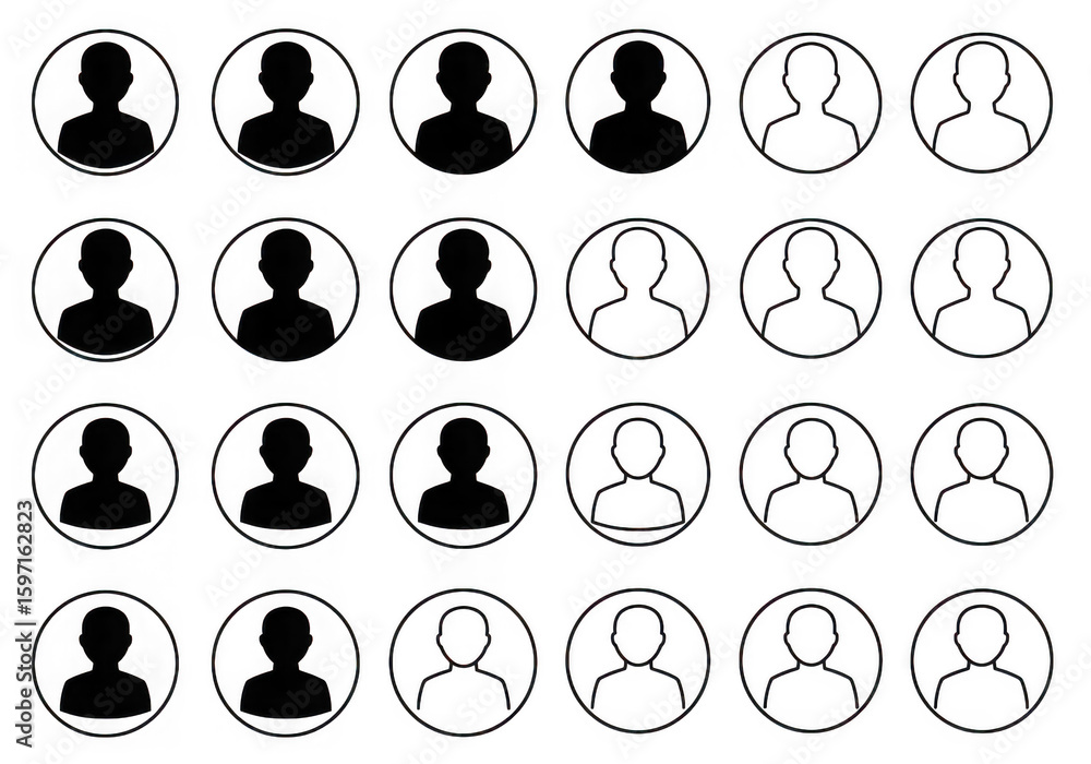 Poster set of user profile icons isolated on transparent background