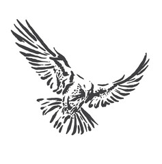 silhouette sketch illustration of a flying dove with wide wings