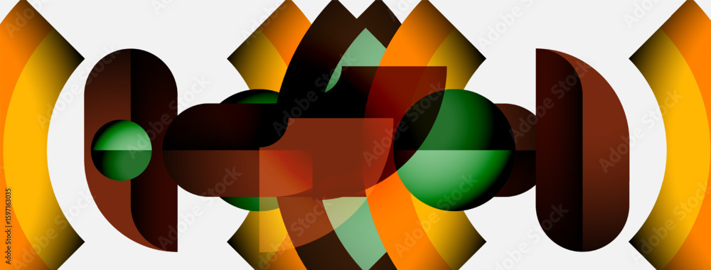 Poster abstract geometric composition. shapes overlap, creating complex visual texture. warm colors dominat