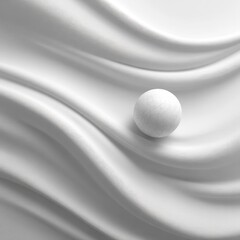 A grayscale image showcases a smooth, white sphere delicately resting on softly draped fabric, creating elegant, flowing curves and subtle light play