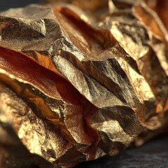 Golden Crumpled Foil Texture Background