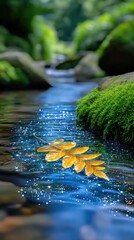 Golden Leaf on a Woodland Stream