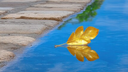 Golden Leaf Reflection in Autumn Puddle