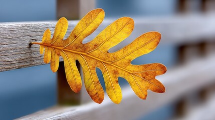 Golden Oak Leaf on Weathered Wooden Gate