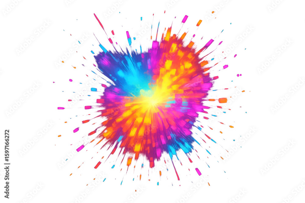 Poster colorful powder paint bursting into dynamic splash, creating vivid abstract pattern with energetic m