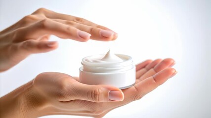 Woman's Hand Applying Cream from Jar: Skincare Routine, Beauty Treatment, and Self-Care