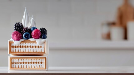 Golden Waffles Stack Topped with Berries and Cream