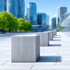 Gray Concrete Bollards in a Modern City Setting