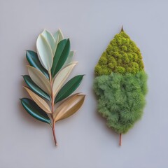Green and Gold Leaves Collage on Gray Background