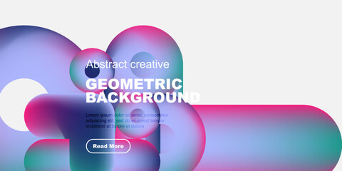 Abstract geometric background features vibrant overlapping circles. Text includes geometric background, plus sample lorem ipsum text, button.