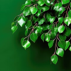 Green Birch Leaves on Dark Background