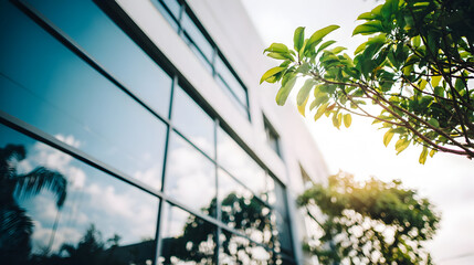Facade Detail of Eco-Inspired Green Glass Building