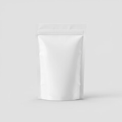 A blank white resealable pouch isolated on a light gray background