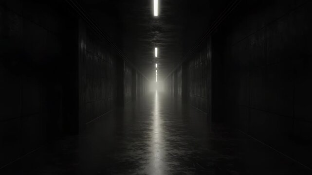 Mysterious illuminated pathway in dark industrial interior, perfect for suspenseful cinematic
