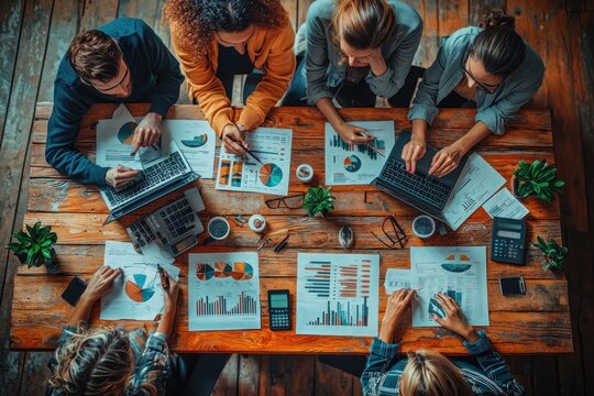 Diverse team collaborating on data analysis