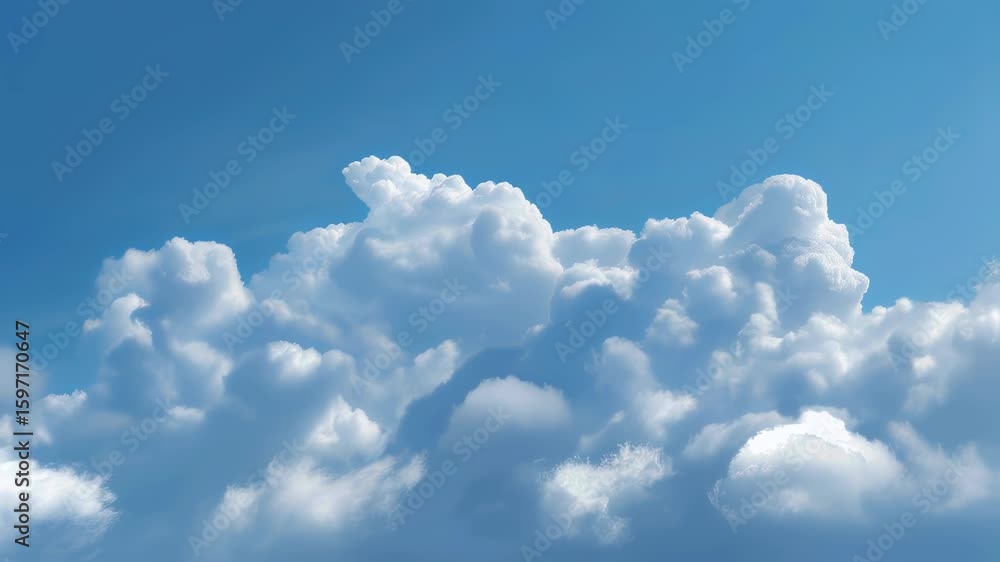 Poster bright blue sky background with soft fluffy white clouds and glowing sunlight rays creating a serene