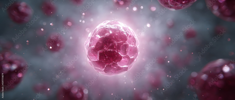Aufkleber microscopic view of a cell cluster with central highlighted cell