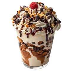 Delicious ice cream sundae with toppings served in a cup
