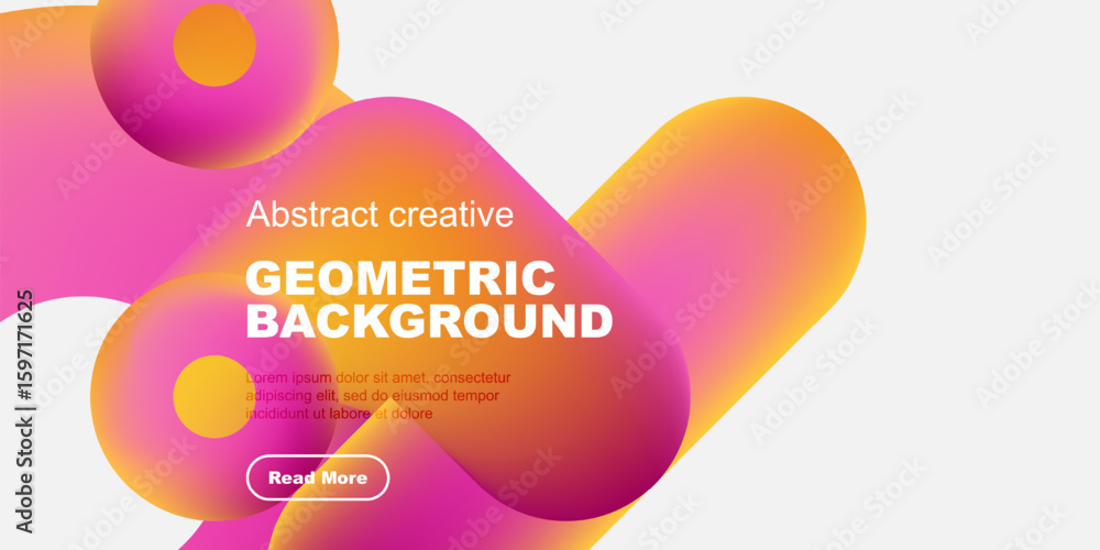 Fototapete abstract shapes, vibrant colors, geometric design. modern presentation with text overlay, button inc