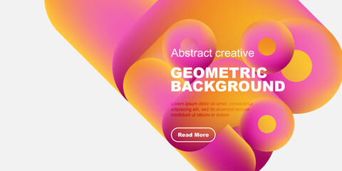 Vibrant abstract shapes overlap, creating dynamic colorful background. Text promotes further exploration. Modern design elements present.