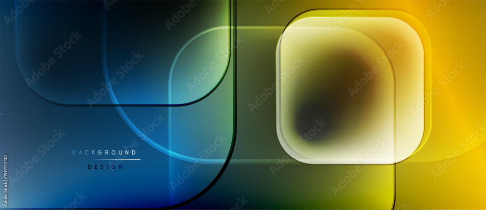 Poster abstract neon lines create dynamic shapes. gradient colors blend blue, yellow, green. modern design 