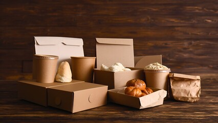 Deliciously packaged bakery goods coffee shop food photography rustic environment close-up view culinary concept